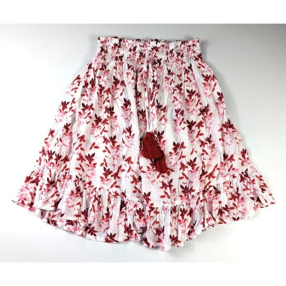 Tiare Hawaii Lily Rose Floral Ruffle Ruched Mini Skirt One Size w/ Tassels - Picture 1 of 6